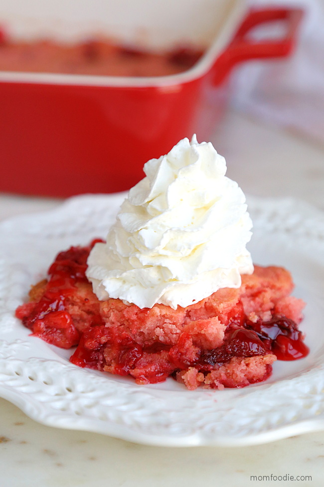 Strawberry Dump Cake cobbler dessert on plate