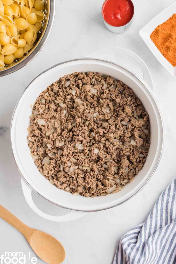 browned ground beef.