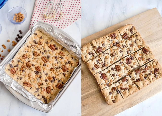 add pecans and bake the cookie bars