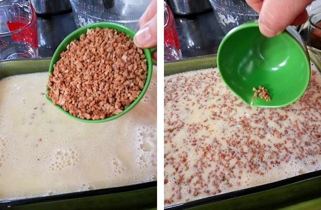 add grape nuts to custard mix in casserole dish