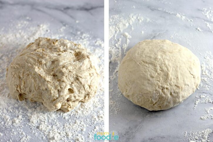 bagel dough before and after kneading