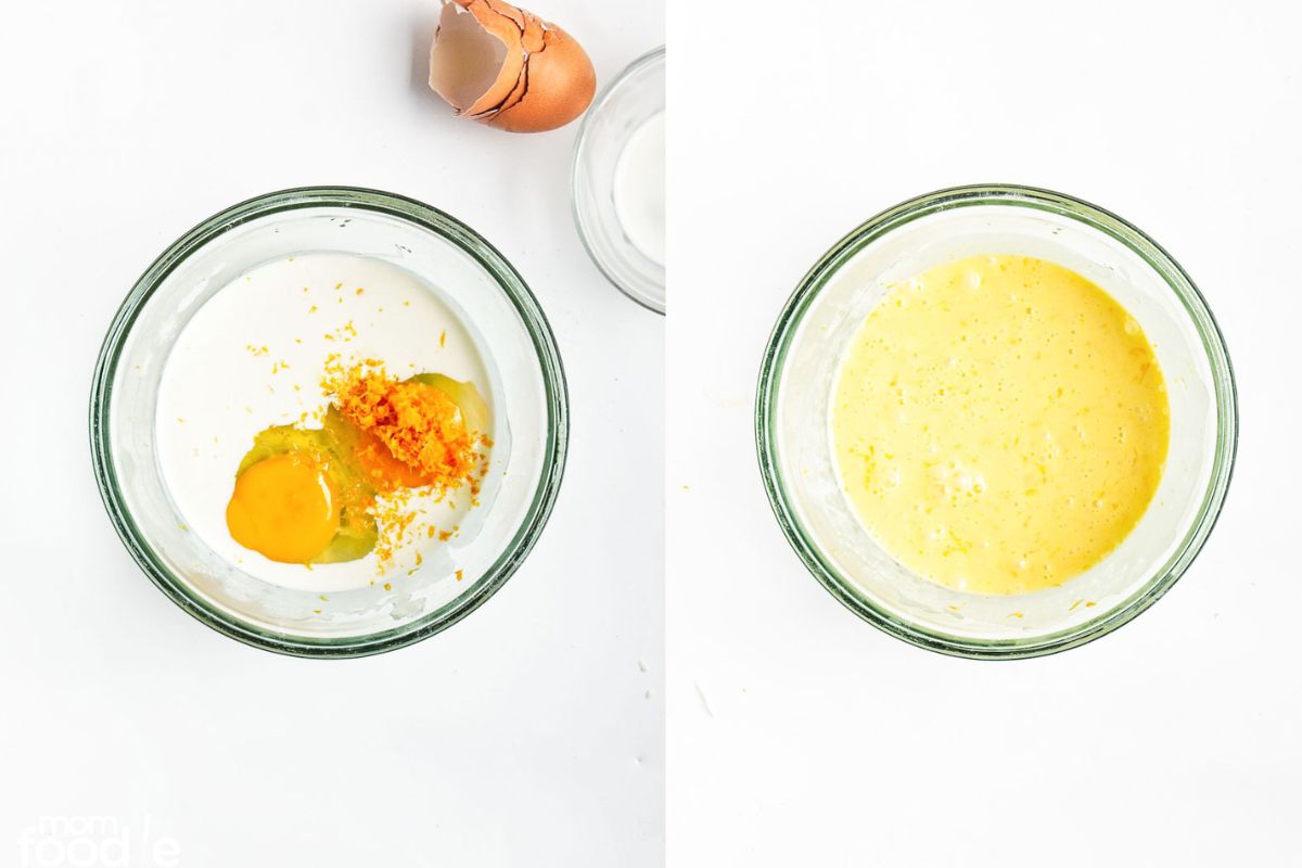 beat eggs with cream and orange zest in small bowl.