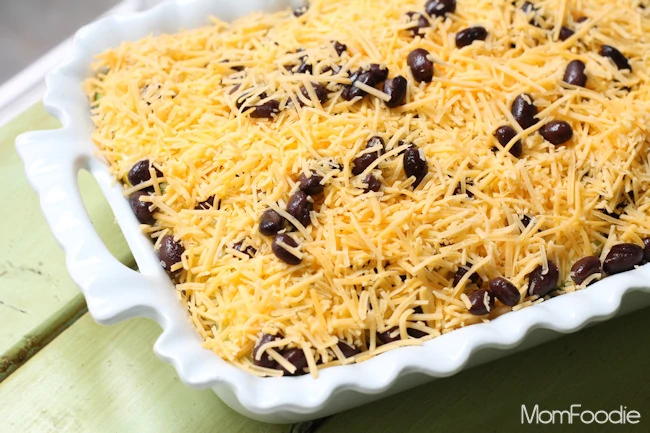 black beans and cheese on casserole