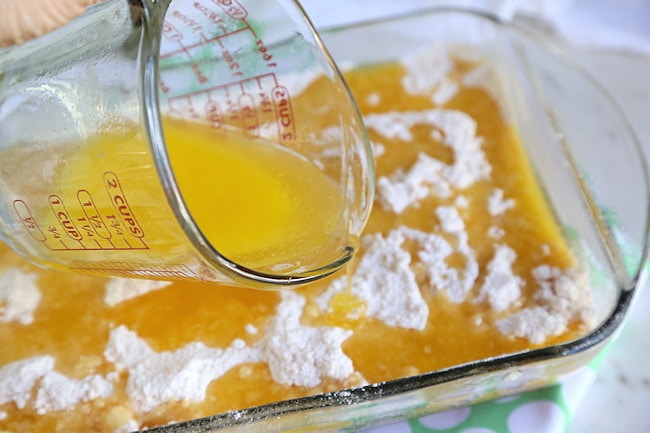 melted butter poured over cake mix for dump cake.