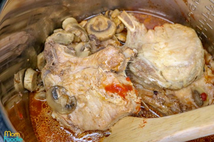 pressure cooked keto pork chops ready to add cream 