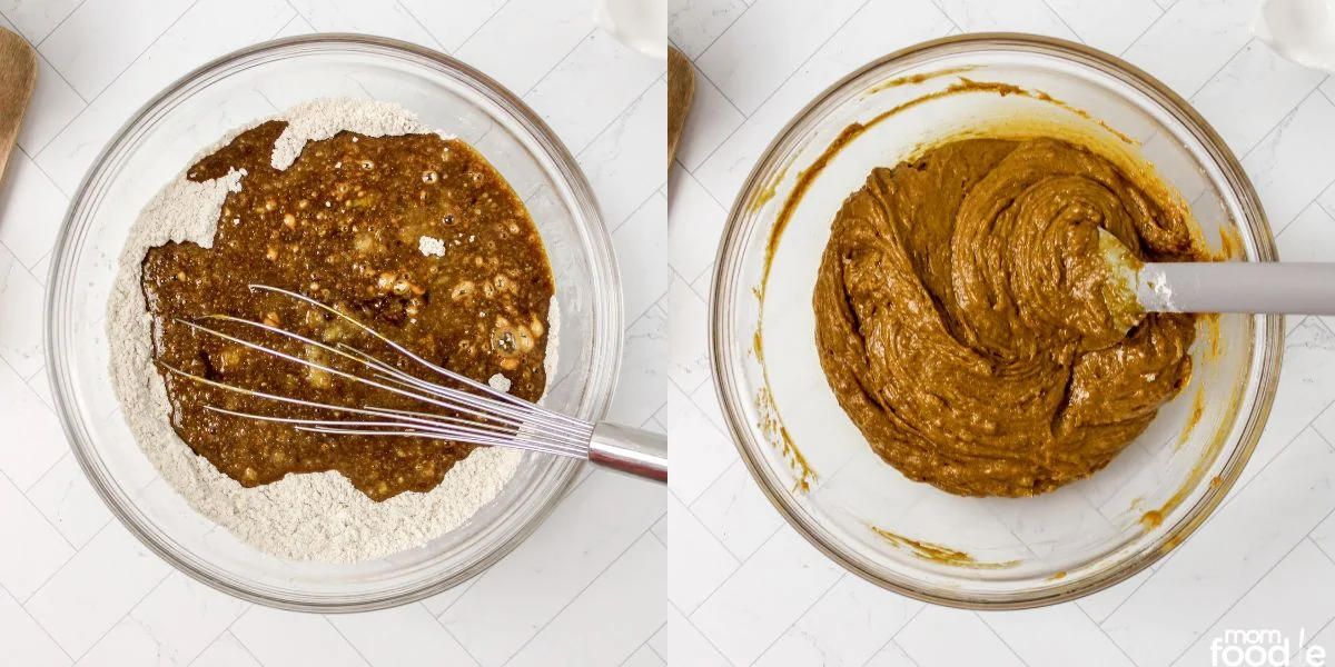 mixing the gingerbread muffin batter