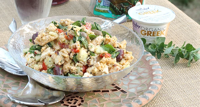 greek chicken & rice cake salad