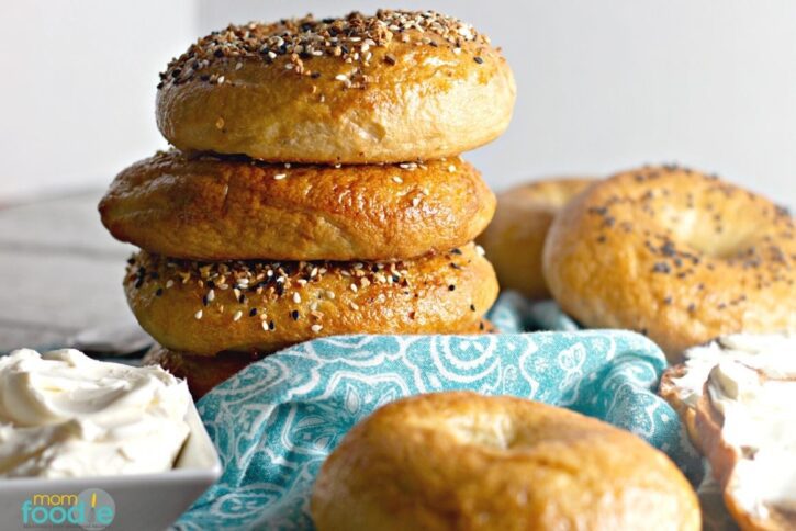 homemade everything bagels in basket
