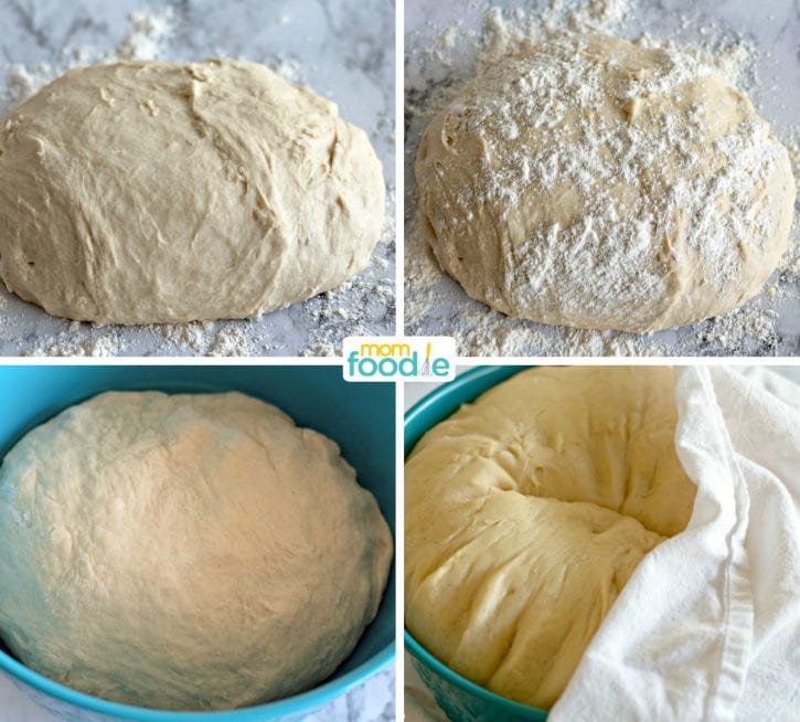 kneading raised donut dough