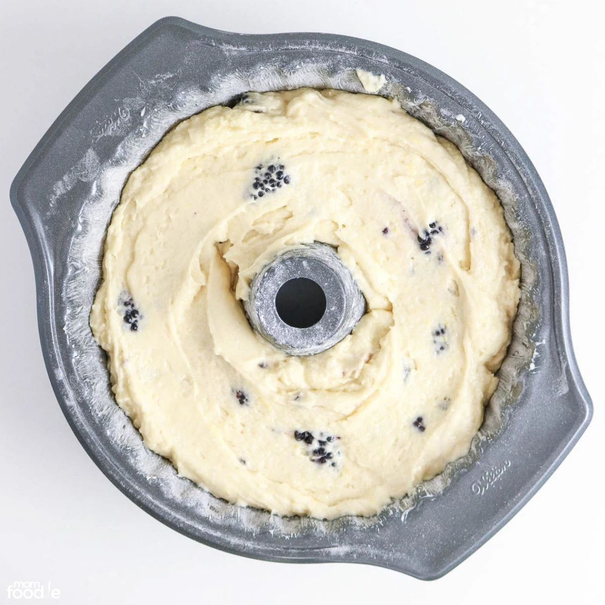 lemon blackberry pound cake in bundt pan