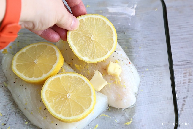lemon cod in baking dish