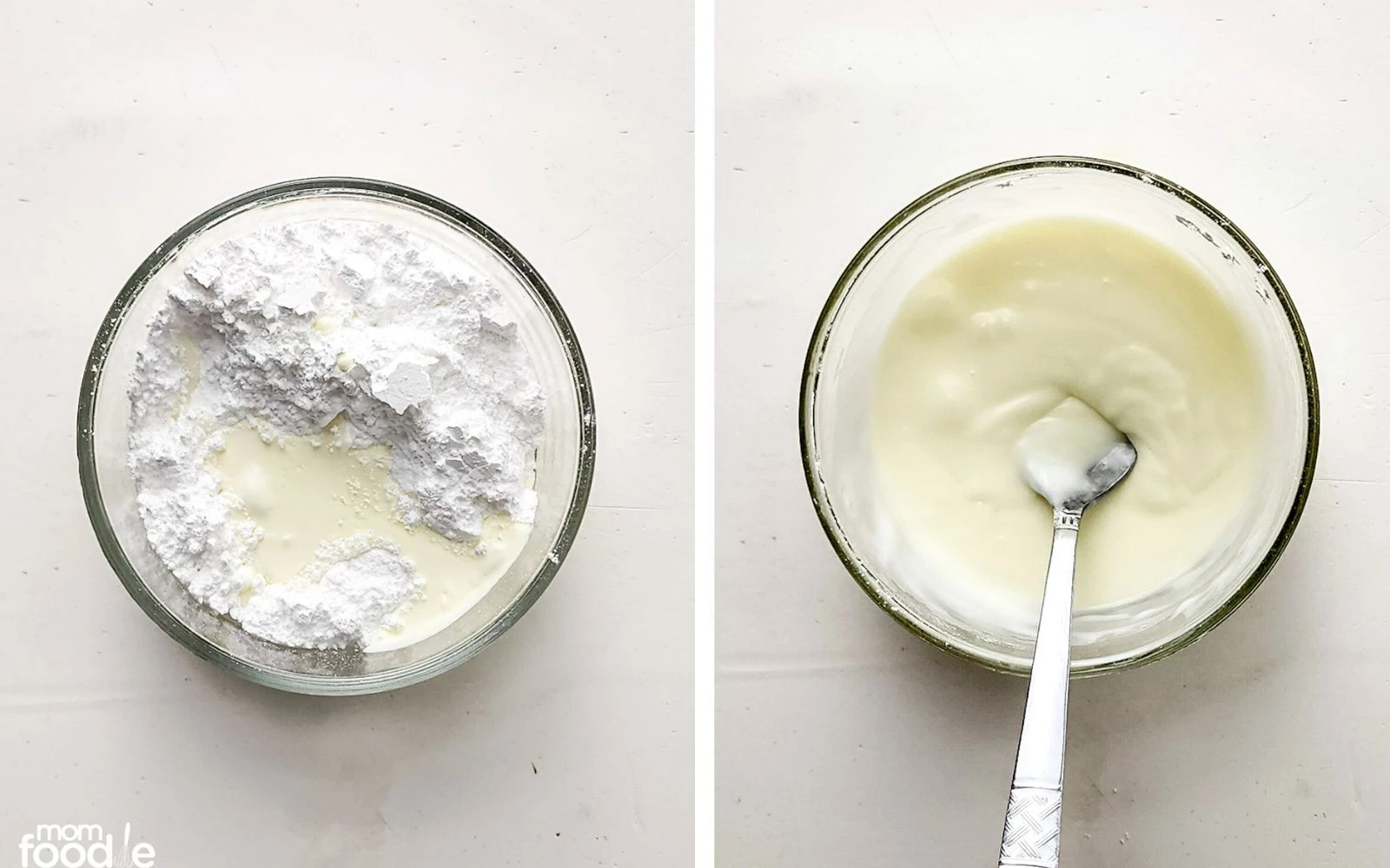 mixing the lemon glaze for loaf cake
