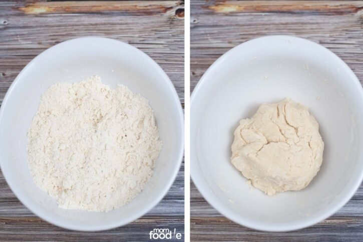 making pastry dough, dry bowl then mixed dough ball in bowl