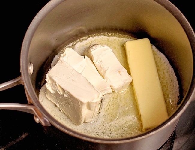 melting butter cream cheese mixture in saucepan