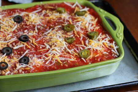 Mexican lasagna ready to bake