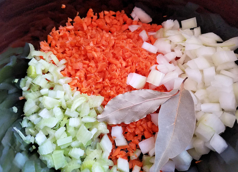 mirepoix with bay leaves