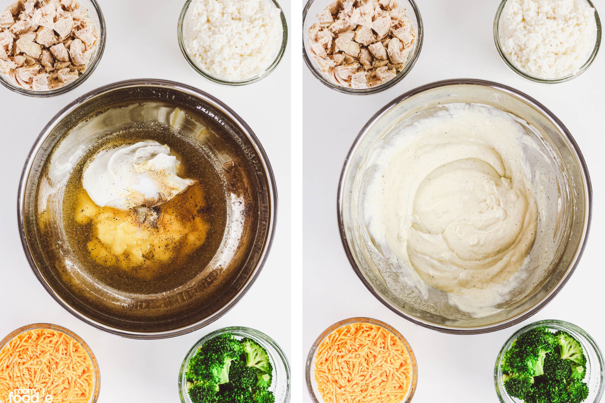 mixing creamy sauce for casserole