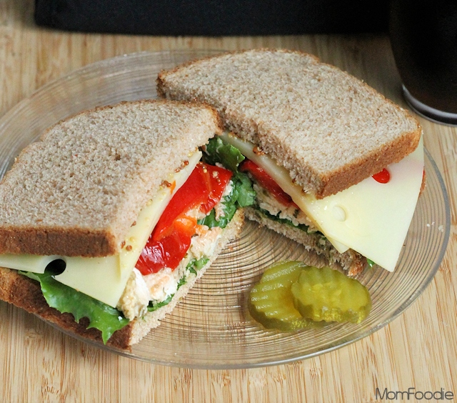 pesto chicken roasted pepper and swiss sandwich