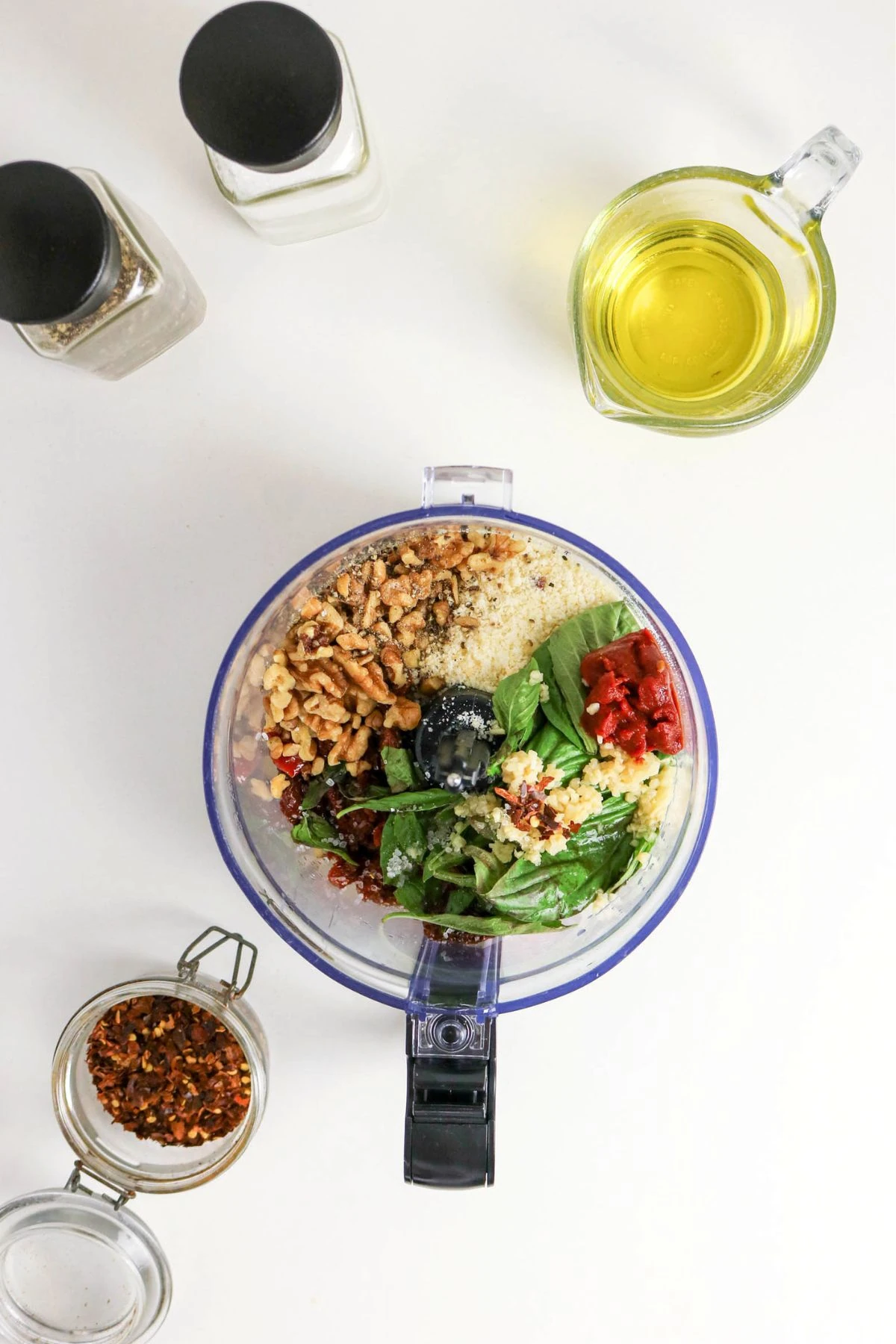 sun dried tomato pesto ingredients in food processor