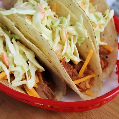 pulled pork tacos with slaw