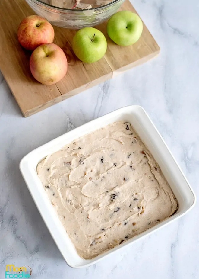 spread batter into prepared baking dish