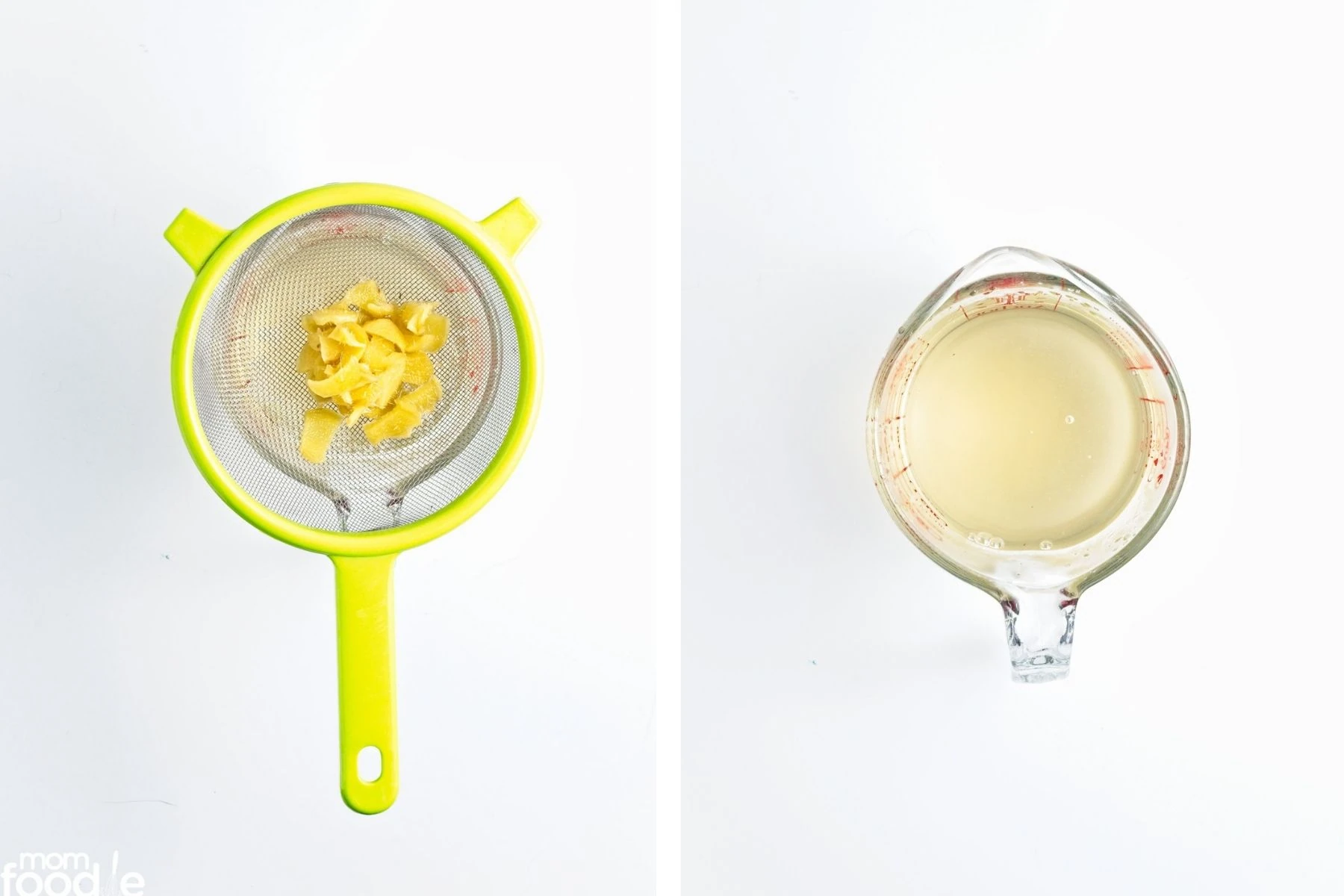 straining ginger out of ginger syrup