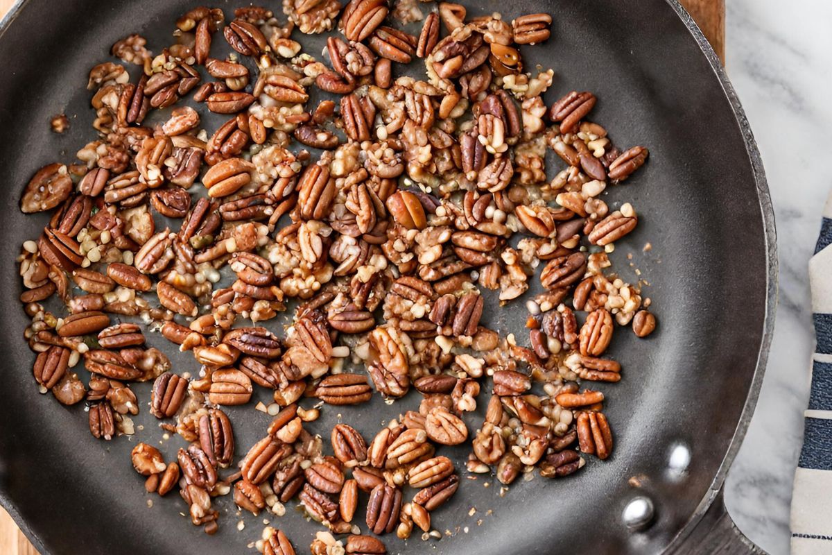 toasting chopped nuts in skillet
