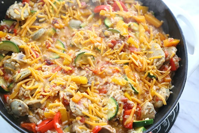 top the skillet dinner with cheese
