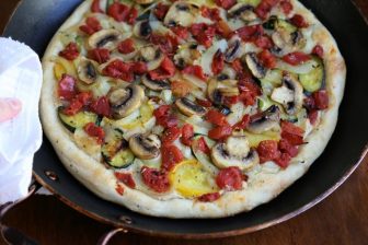 vegan roasted vegetable with pizza cashew white bean sauce