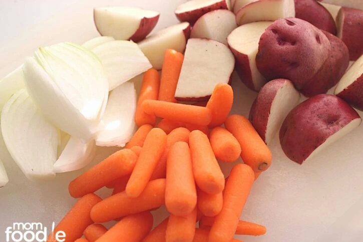 Cut vegetables in bite sized pieces, ready to cook.