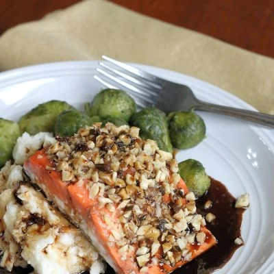 walnut crusted salmon with Guinness Reduction