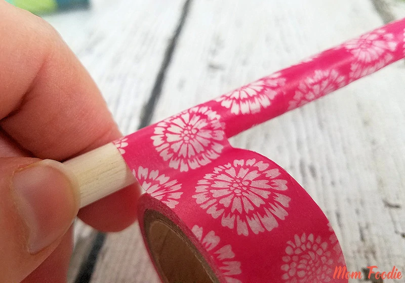 wrapping washi tape on utensil handle